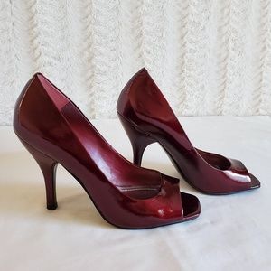 BCBG Red Patent Peep Toe Heels 8.5